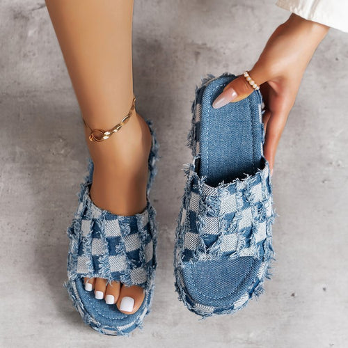 Damen lässige Schlappen aus Denim mit fransigen Details Drune