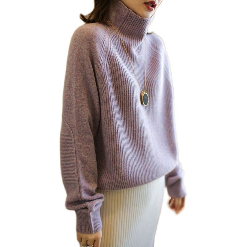 Damen Rollkragenpullover aus feinem Rippstrick mit Raglanärmeln und legerer Silhouette Drune