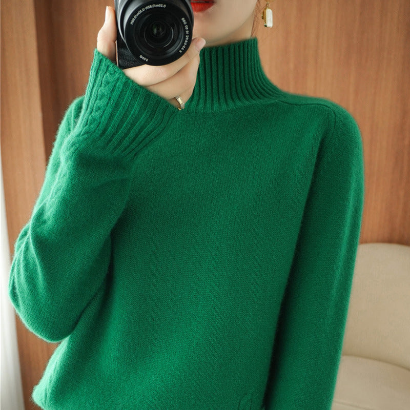 Damen eleganter Pullover mit hohem Kragen und feiner Struktur Drune
