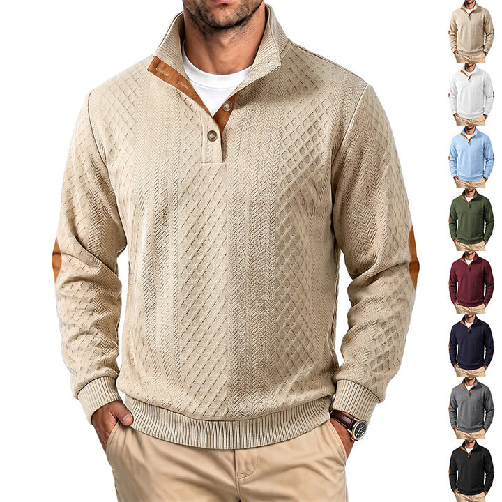 Herren Feinstrukturierter Troyer-Pullover mit Kragenbesatz und Ellbogen-Patches Drune