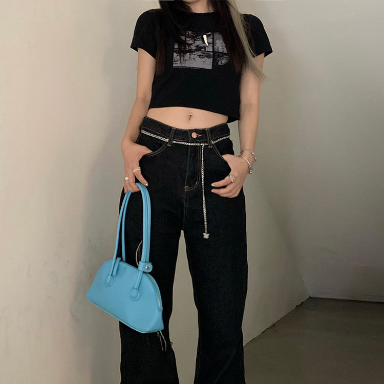 Damen Cropped T-Shirt mit kreativem Grafikdesign Drune