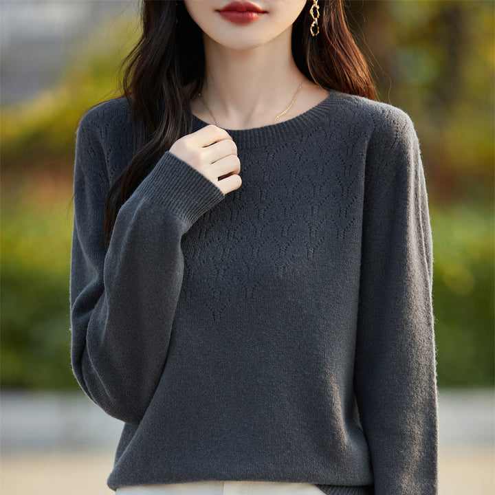 Damen Weicher Rundhalspullover im Kaschmir‑Look mit feinem Ajourmuster und anschmiegsamer Passform Drune