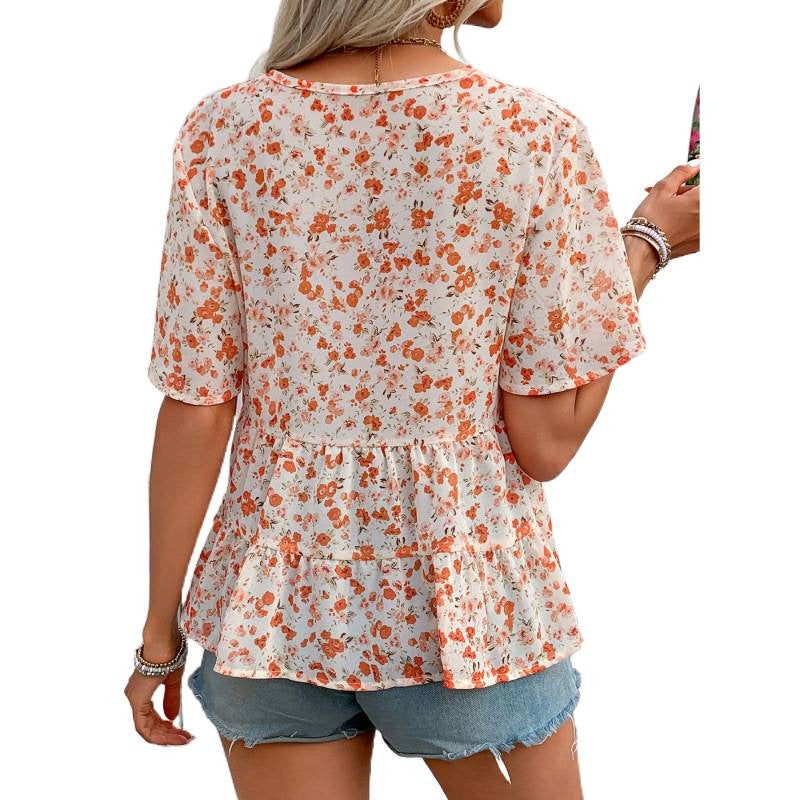 Damen Bluse mit Rüschenschnitt und floralem Muster Drune