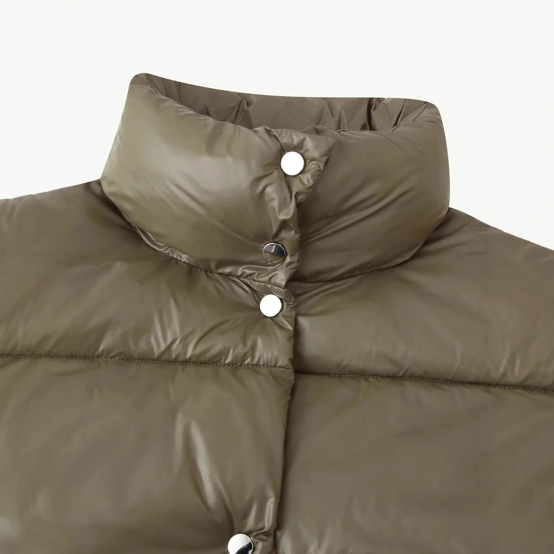 Damen nan kurz geschnittene gesteppte Oversize Daunenoptik Jacke mit Stehkragen und elastischem Saum Drune