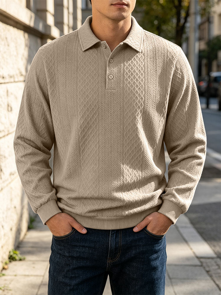Herren Feinstrick-Poloshirt mit Zopfmuster und gerippten Bündchen Drune