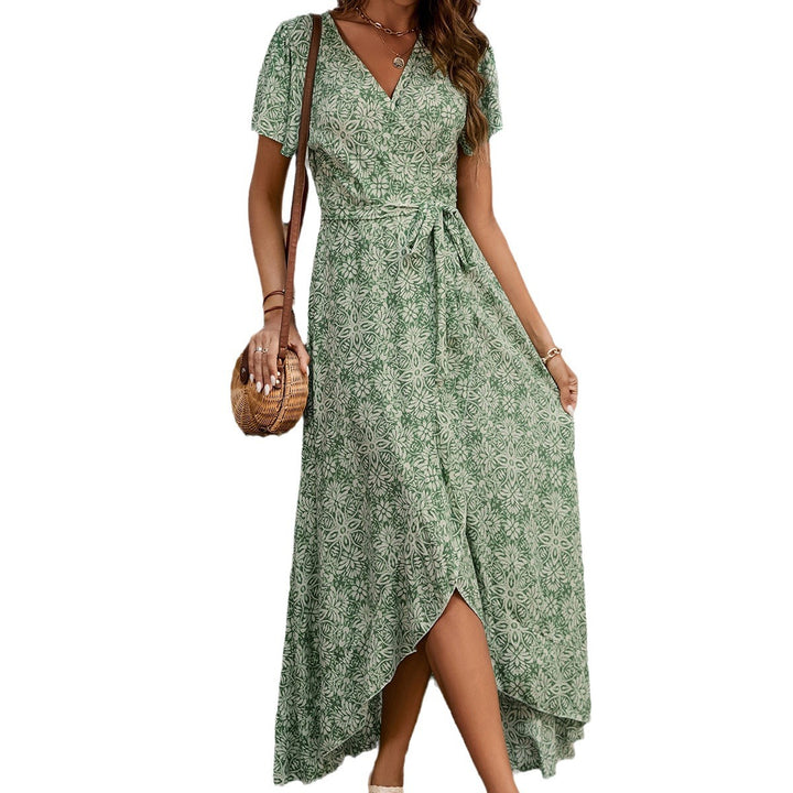 Damen Maxi-Wickelkleid mit asymmetrischem Saum und tropischem Muster Drune