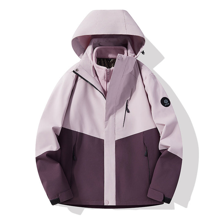 Herren dreilagige atmungsaktive Softshell-Trekkingjacke mit integriertem Fleecekragen und verstellbarer Kapuze Drune