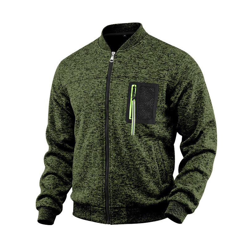 Herren melierte Bomberjacke mit Reißverschluss-Brusttasche und Rippbündchen Drune