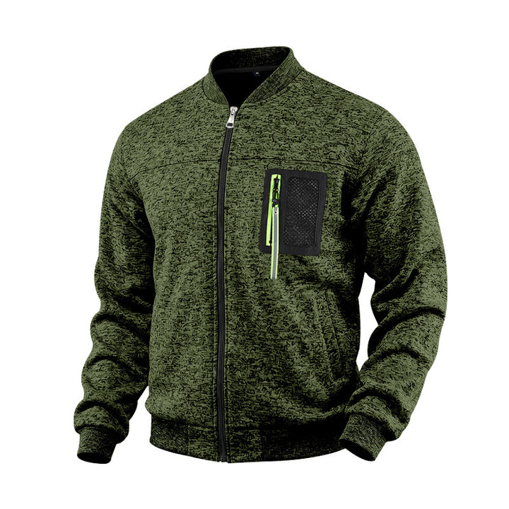 Herren melierte Bomberjacke mit Reißverschluss-Brusttasche und Rippbündchen Drune