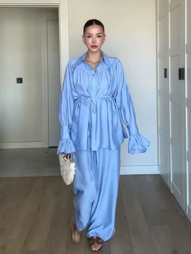 Damen Schicke Bluse und weite Hose im eleganten Look Drune