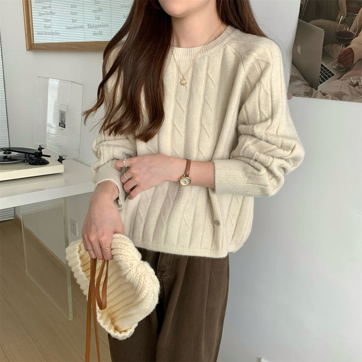 Damen Grobstrickpullover mit elegantem Rippdesign und lässigem Schnitt Drune