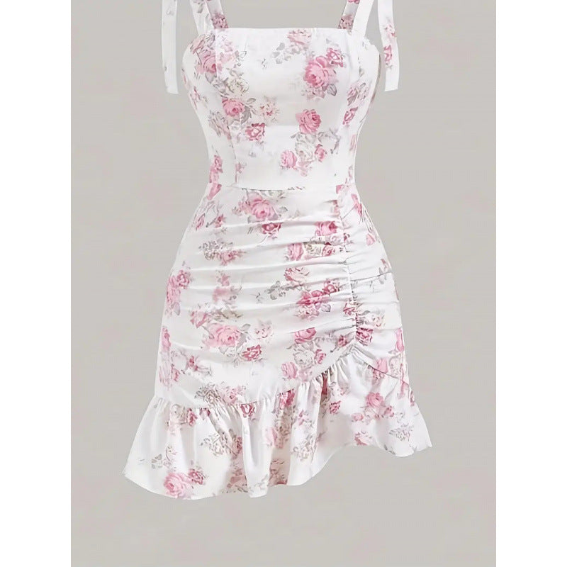 Damen Minikleid mit floralen Rüschendetails und taillierter Silhouette Drune