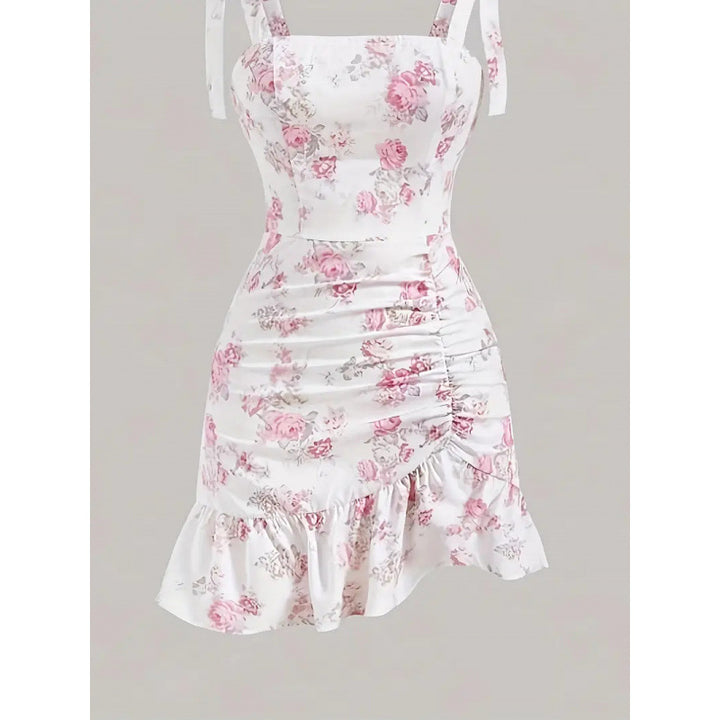 Damen Minikleid mit floralen Rüschendetails und taillierter Silhouette Drune