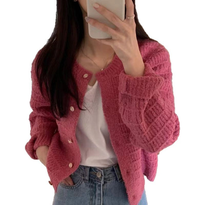 Damen Rippstrickjacke mit Knopfdetails Drune