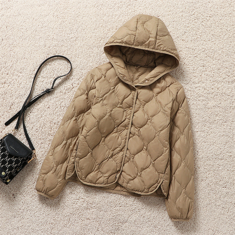 Damen Gefütterte Steppjacke mit Kapuze und kreisförmiger Steppung Drune