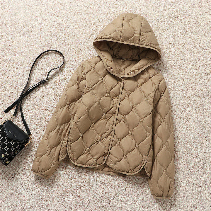 Damen Gefütterte Steppjacke mit Kapuze und kreisförmiger Steppung Drune