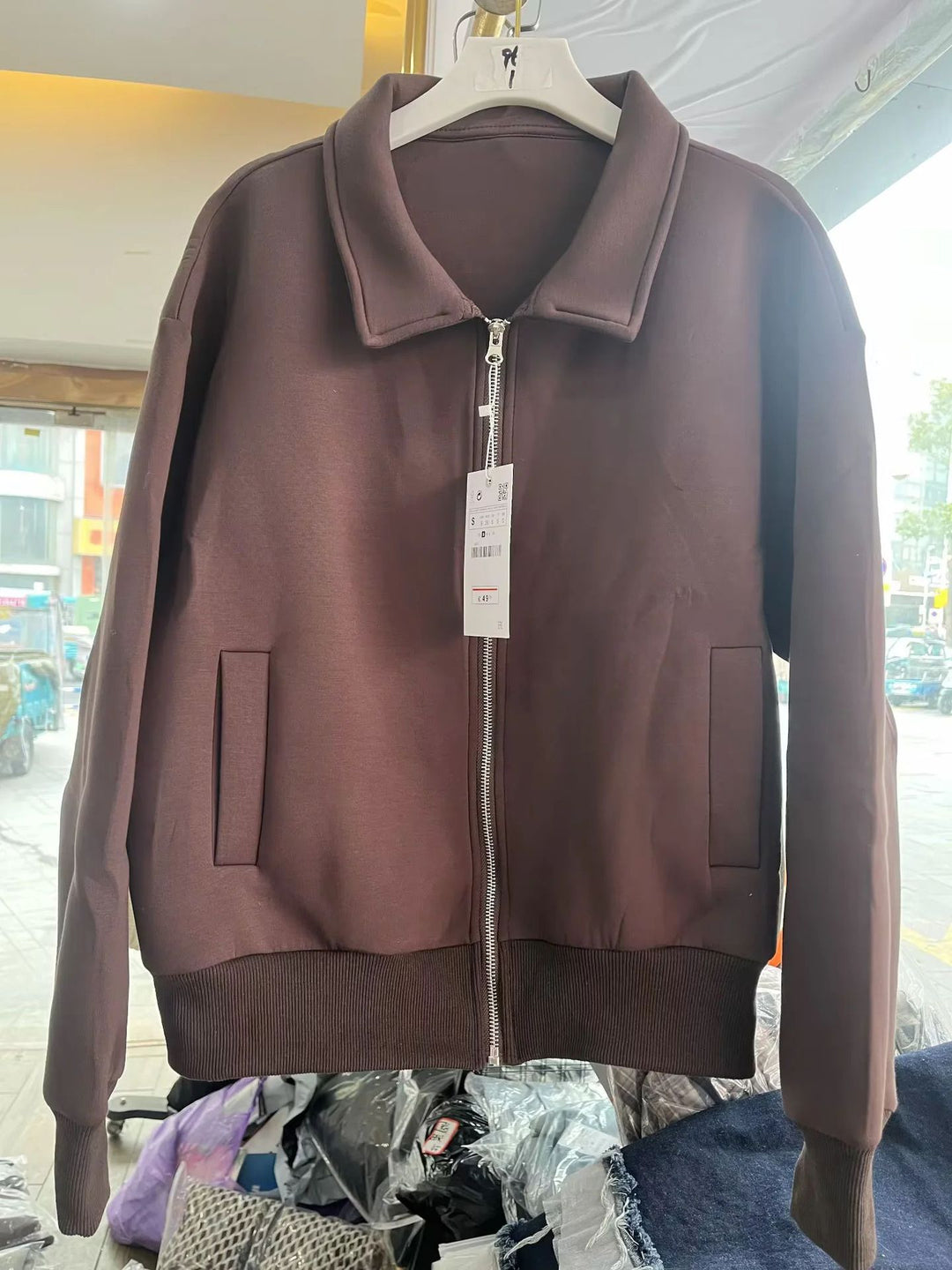Damen nan lässige Sweatjacke mit durchgehendem Reißverschluss und Umlegekragen Drune
