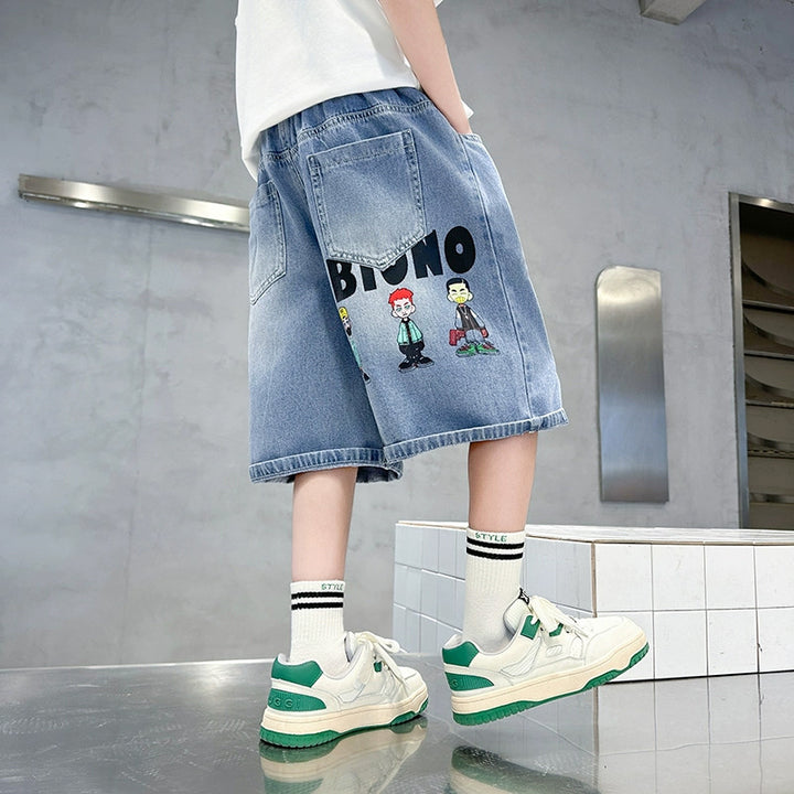 Unisex lässige Denim-Shorts mit abnehmbarem Aufdruck Drune
