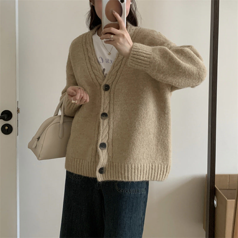 Damen Gemütlicher Strickcardigan mit elegantem V-Ausschnitt und Knopfdetails Drune