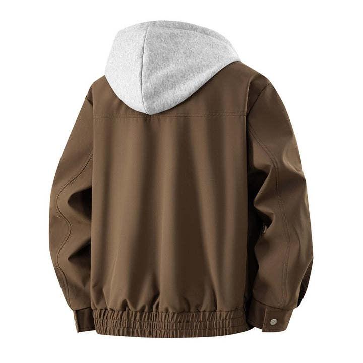 Herren Lässige Lagen‑Bomberjacke mit integrierter Kapuzen‑Innenjacke, Zwei‑Wege‑Reißverschluss & elastischem Saum Drune