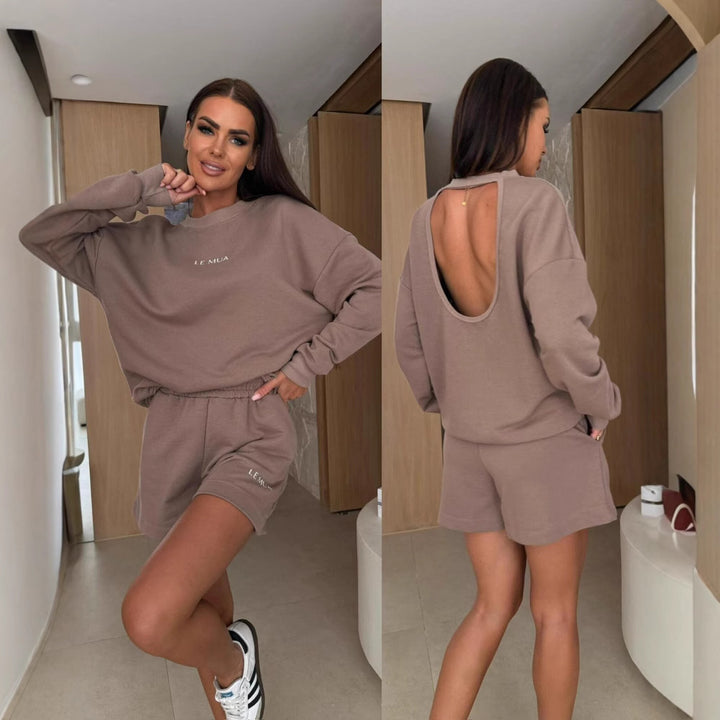 Damen lässiges Freizeit-Set mit oversized Sweatshirt und bequemen Shorts Drune