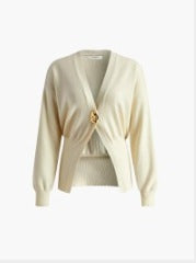 Damen modische Strickjacke mit tiefem V-Ausschnitt und eleganter Knopfleiste Drune