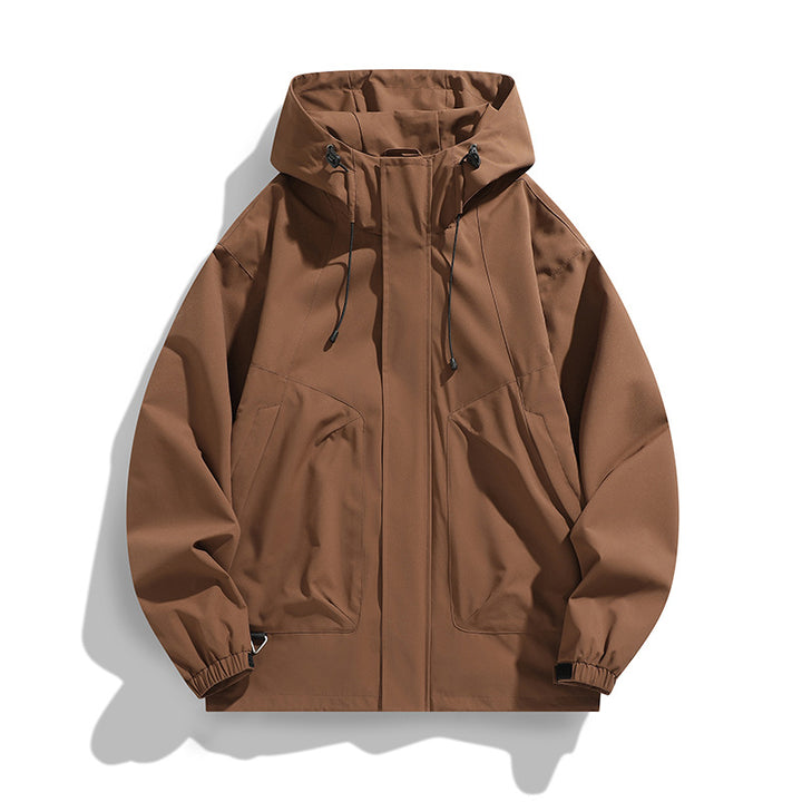 Unisex Leichte wasserdichte Utility-Kapuzenjacke mit verstellbaren Bündchen und großen Eingrifftaschen Drune