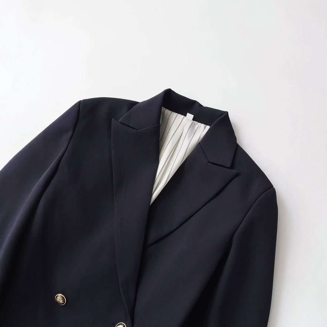 Damen Doppelreihiger Longblazer mit markanten Goldknöpfen und strukturierter Schulter Drune