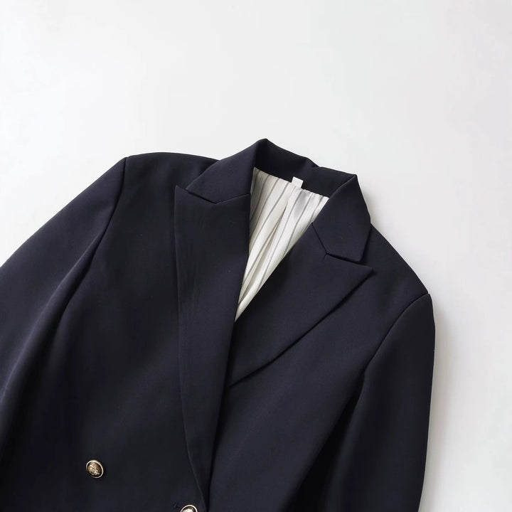 Damen Doppelreihiger Longblazer mit markanten Goldknöpfen und strukturierter Schulter Drune