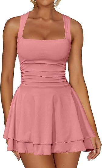 Damen Skaterkleid mit Raffung und breiten Trägern Drune