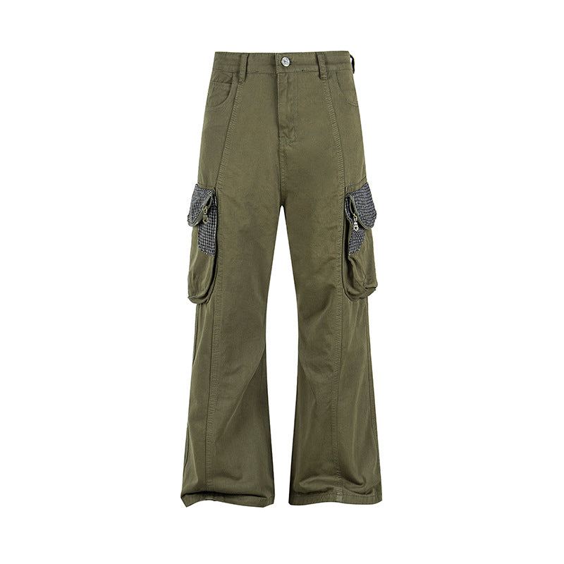 Damen Cargo-Hose mit weitem Bein, Utility-Taschen und Karomuster-Details Drune