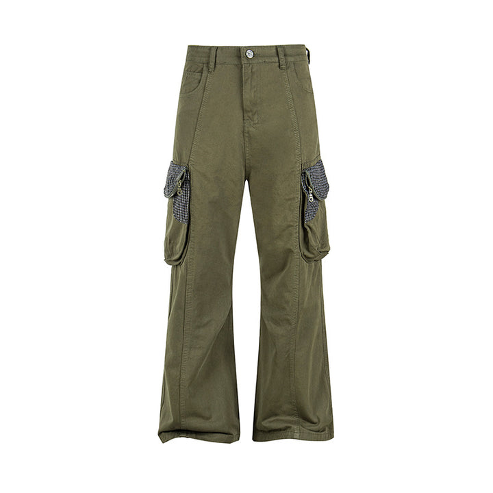 Damen Cargo-Hose mit weitem Bein, Utility-Taschen und Karomuster-Details Drune