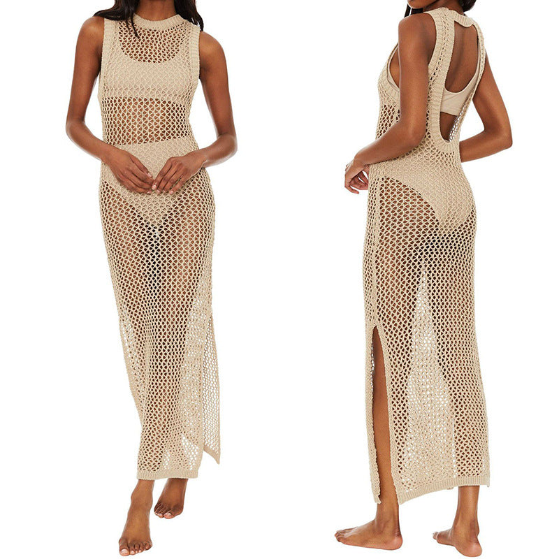Damen Netz Strandkleid mit hohem Schlitz und sportlichem Schnitt Drune