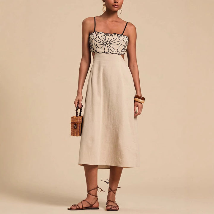 Damen luftiges Maxikleid mit floralem Oberteil Drune