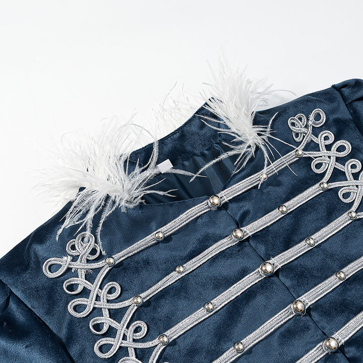 Damen Ornamentale Militärjacke mit Zierkordeln und Federbesatz Drune
