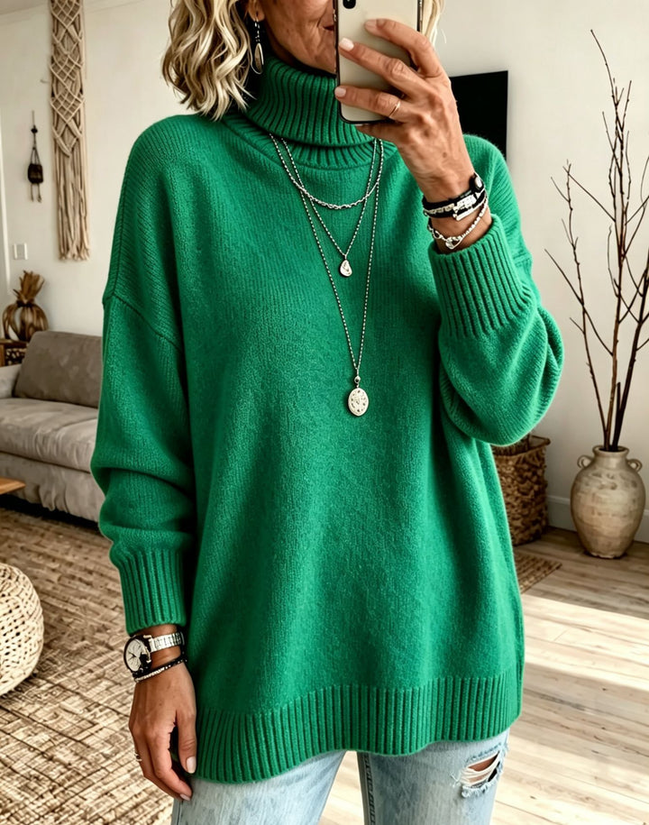 Damen Oversize Rollkragenpullover aus Feinstrick mit gerippten Bündchen und überschnittener Schulter Drune
