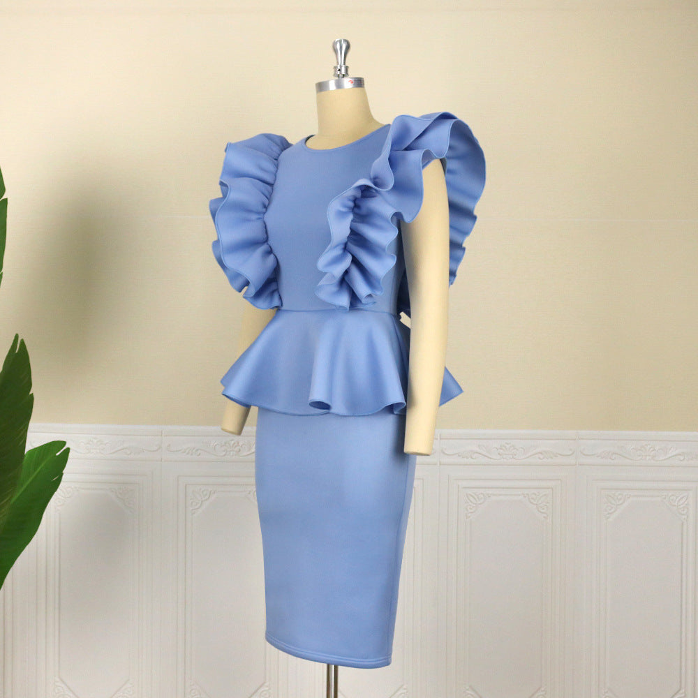 Damen Schickes Midi-Kleid mit voluminösen Rüschen Drune