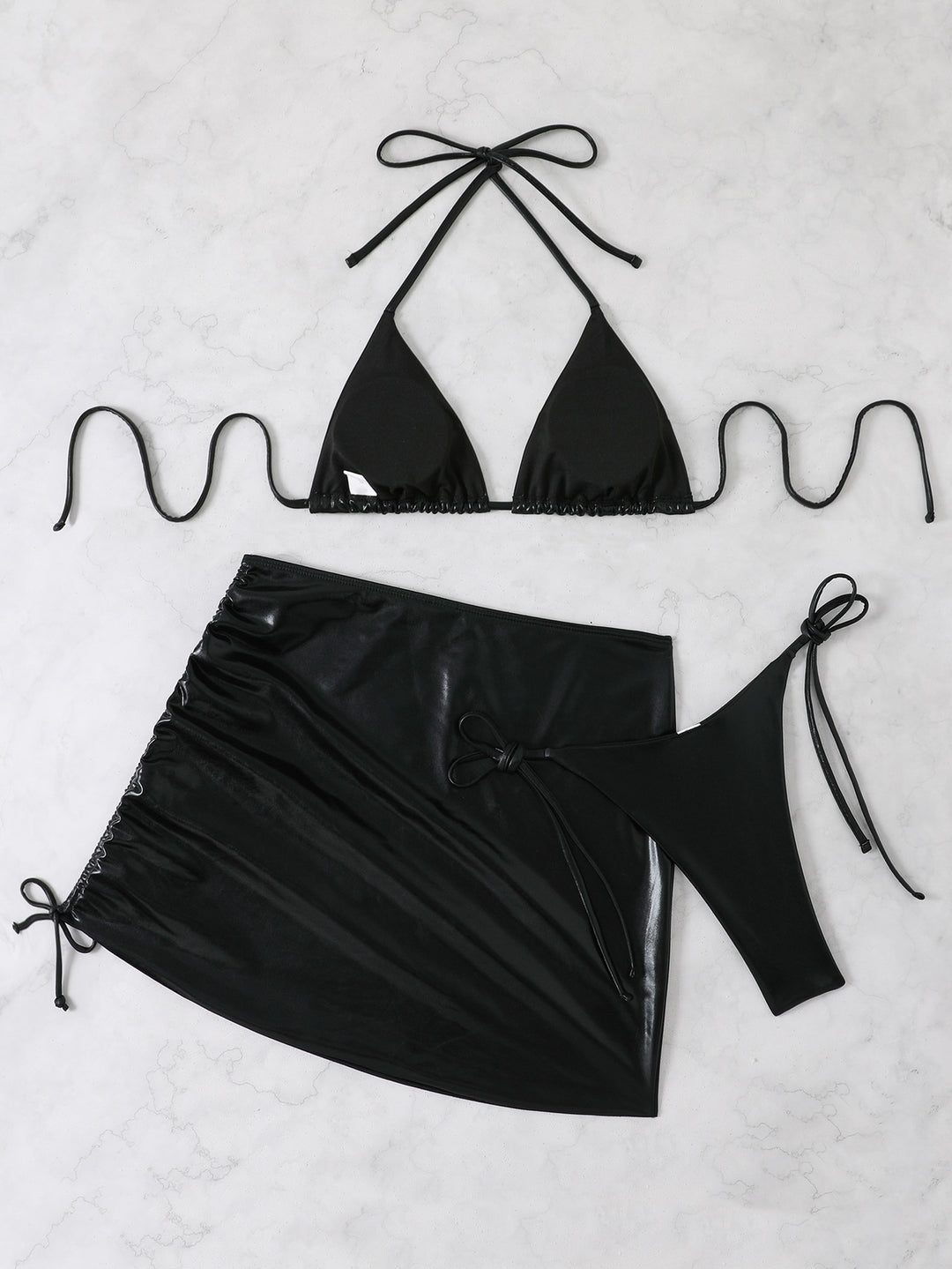 Damen Bikini-Set mit glänzendem Triangel-Oberteil und hohem Taillenschnitt Drune