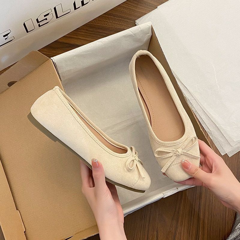 Damen Ballerina-Slipper mit quadratischer Zehenbox, weichem Komfortfußbett und Zierschleife Drune