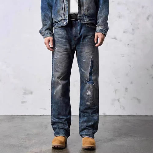 Herren Weit geschnittene Destroyed Jeans Drune