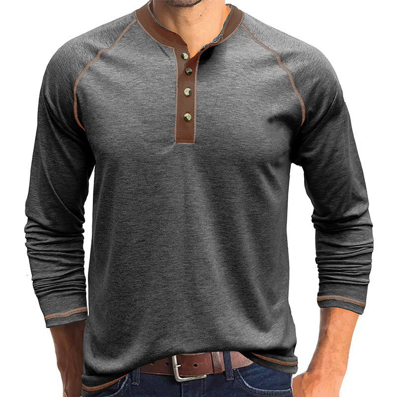 Herren Langarmshirt mit Knopfleiste und Kontrast-Details Drune