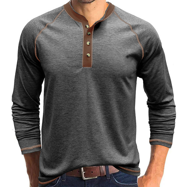 Herren Langarmshirt mit Knopfleiste und Kontrast-Details Drune