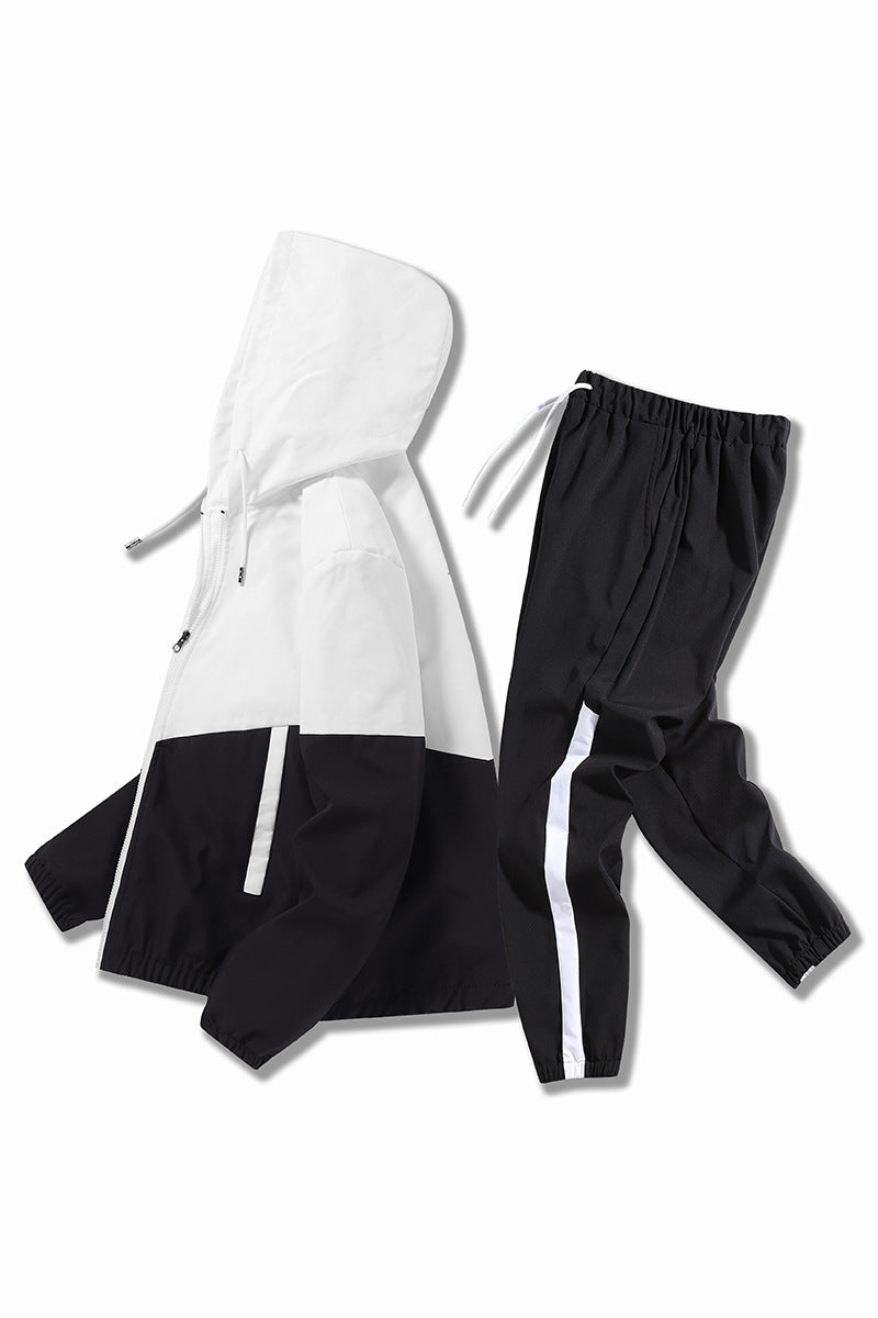 Herren Leichtes Colorblock-Trackset mit Kapuzen‑Windjacke und konischer Jogginghose Drune