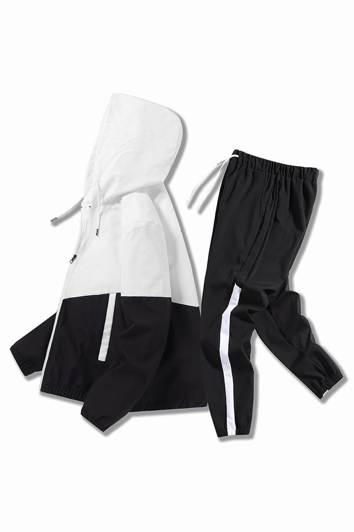 Herren Leichtes Colorblock-Trackset mit Kapuzen‑Windjacke und konischer Jogginghose Drune
