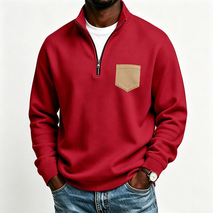 Herren Troyer-Sweatshirt mit halbem Reißverschluss und kontrastierter Brusttasche Drune