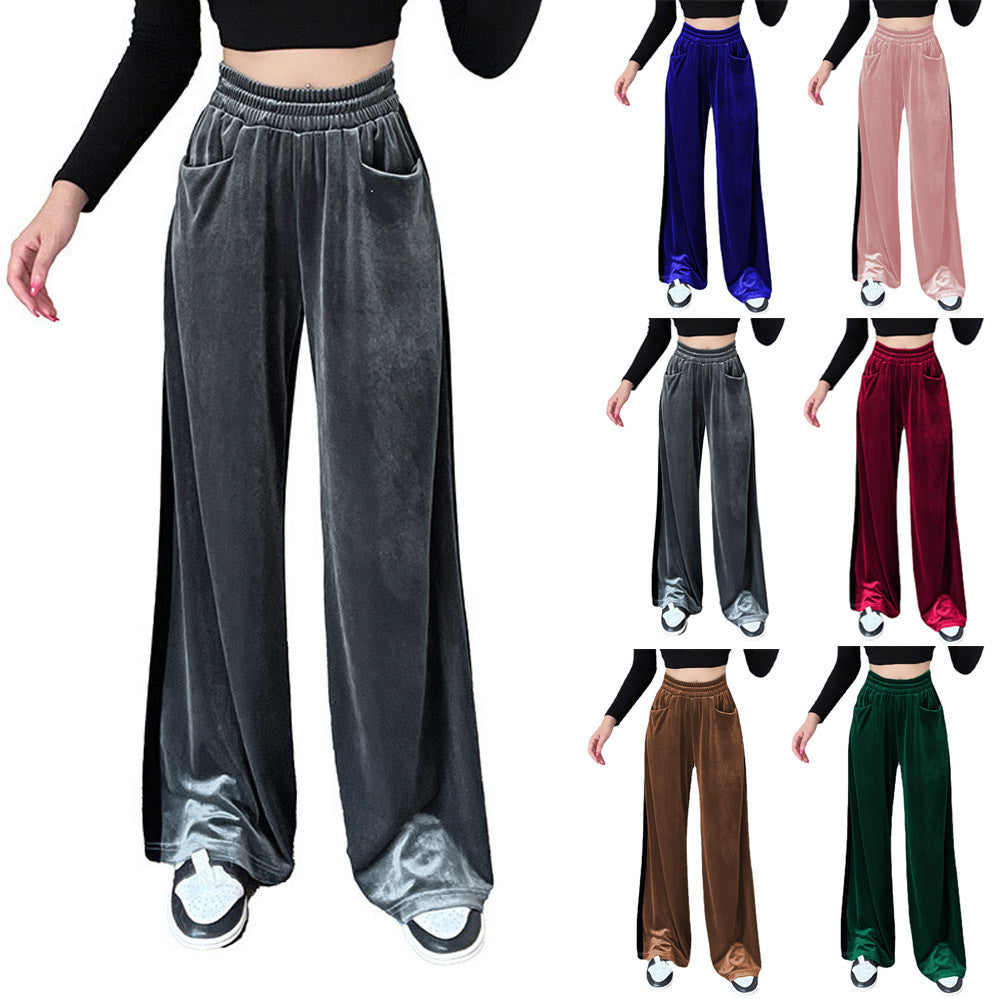 Damen Weitgeschnittene Velourhose mit elastischem Bund und praktischen Taschen Drune