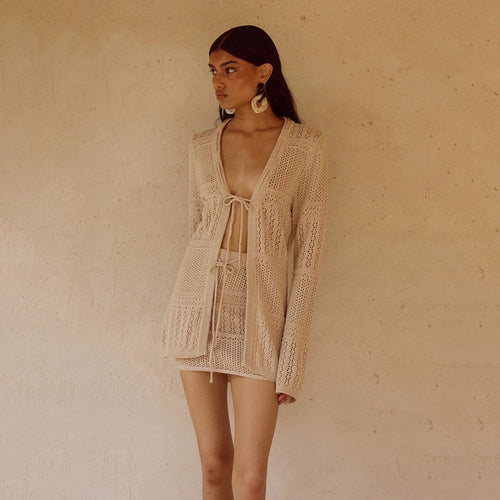 Damen modischer Häkel-Überwurf mit Kordelzug Drune