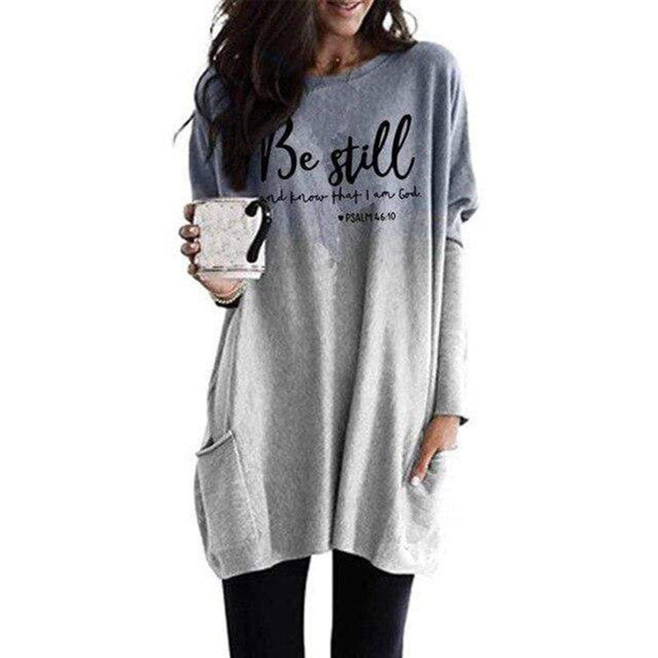 Damen Oversize Druck Tunika mit Rundhalsausschnitt, Seitentaschen und Ombre-Gradient-Druce