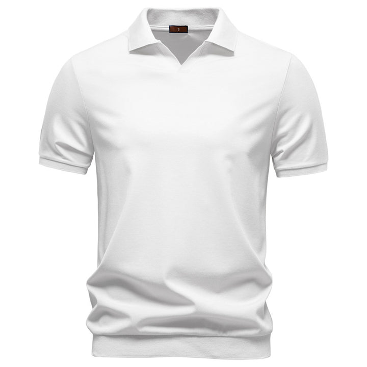 Herren nan feinstrickiges Kurzarm-Poloshirt mit offenem V-Kragen und elastischem Saum Drune
