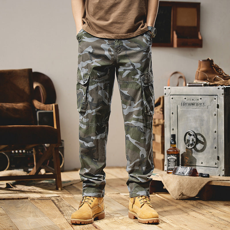 Herren Camouflage-Utility-Cargohose mit Mehrfachklappentaschen, Kniepaneelen und Kordelabschluss Drune
